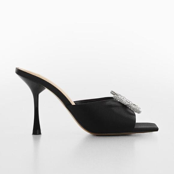 RARE MANGO Bow Rhinestone Heels NWT | Black Square Toe | Sz 7.5 & 9 - Picture 9 of 12